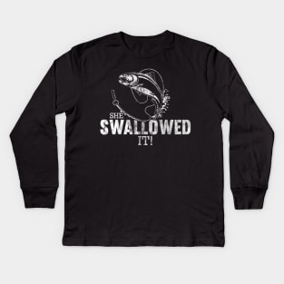 She Swallowed It - funny fishing design Kids Long Sleeve T-Shirt